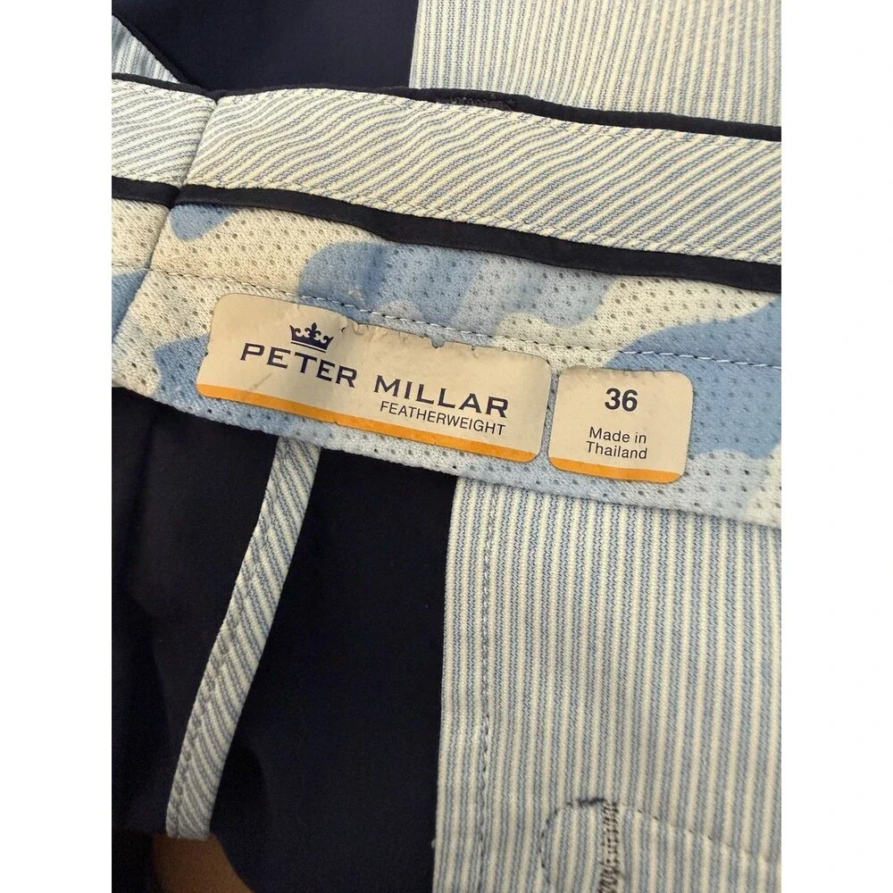 Peter Millar Featherweight Blue Solid Chino Shorts Flat Front Pockets 36